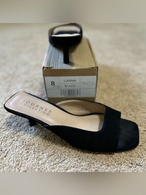 Journee Collection Black Suede Open-Toe Kitten Heel Slide